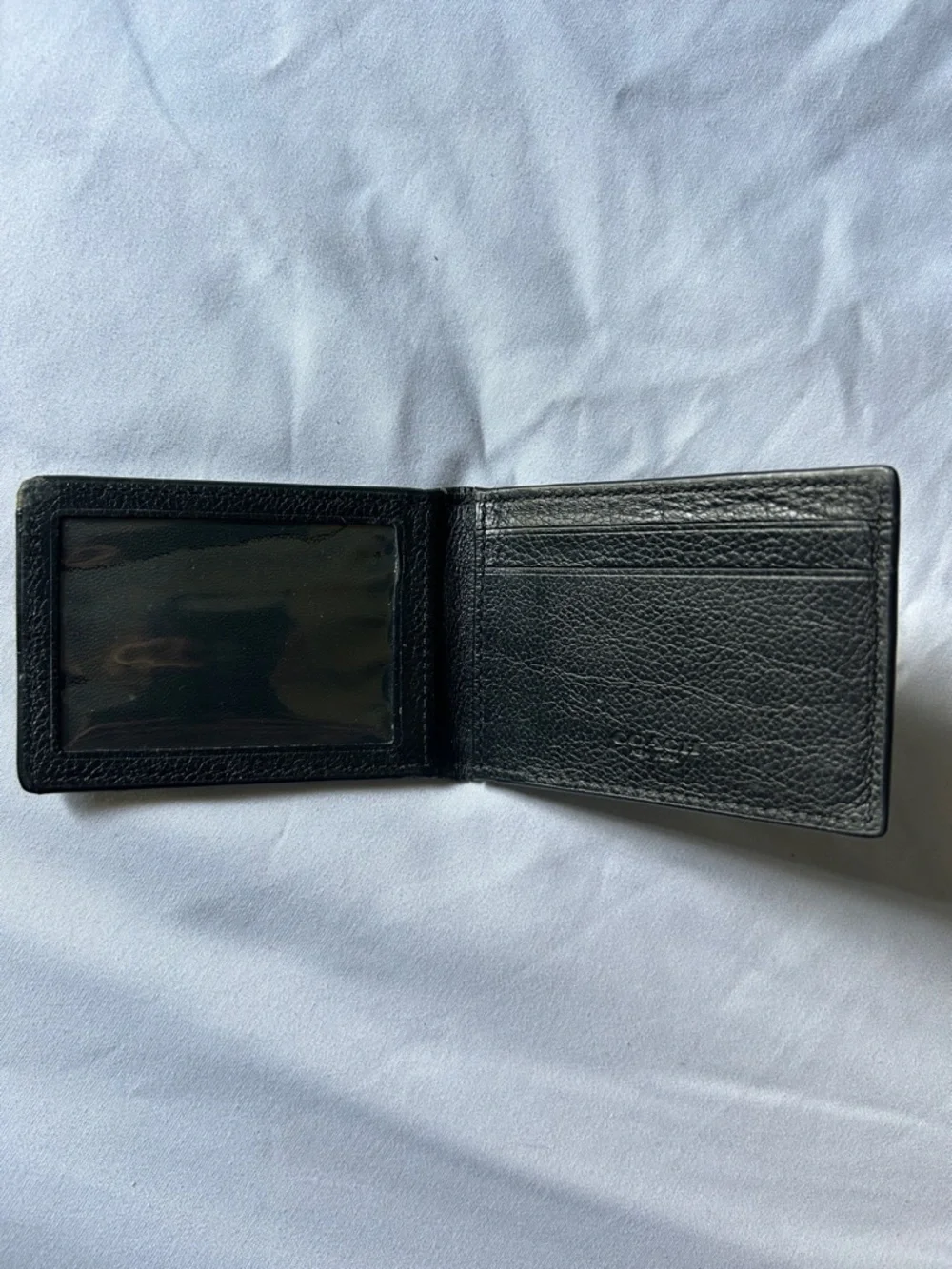 Coach Black Pebbled Leather Small Bifold Card Case